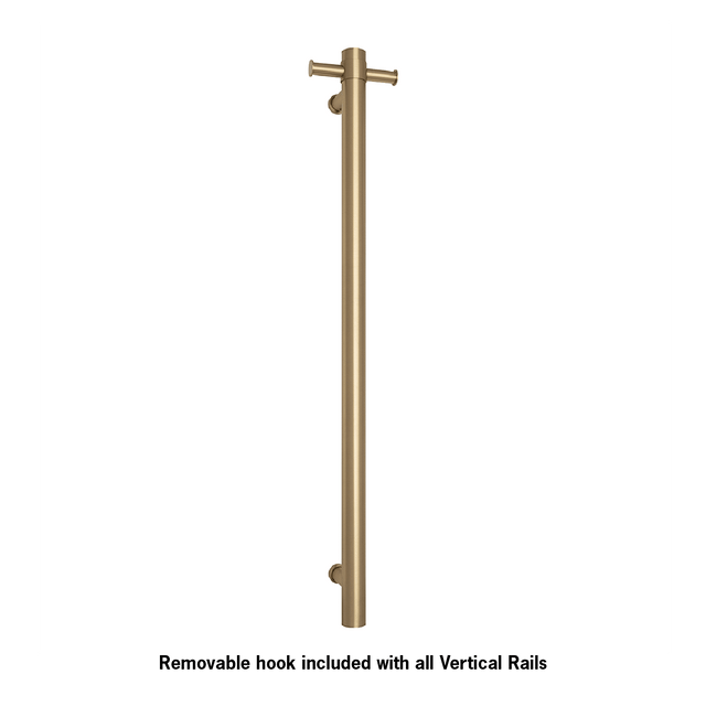Thermorail Straight/Round 12Volt Vertical Bar 900x142x100mm 22Watts With Optional Hook - Brushed Brass