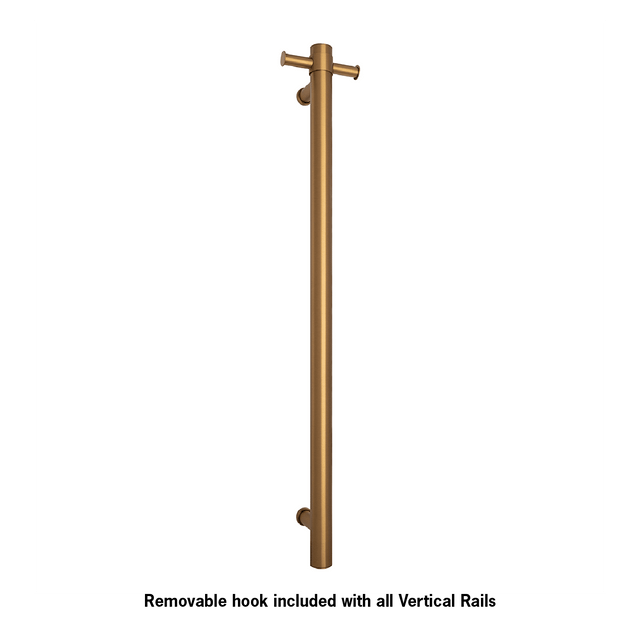 Thermorail Straight/Round 12Volt Vertical Bar 900x142x100mm 22Watts With Optional Hook - Brushed Gold