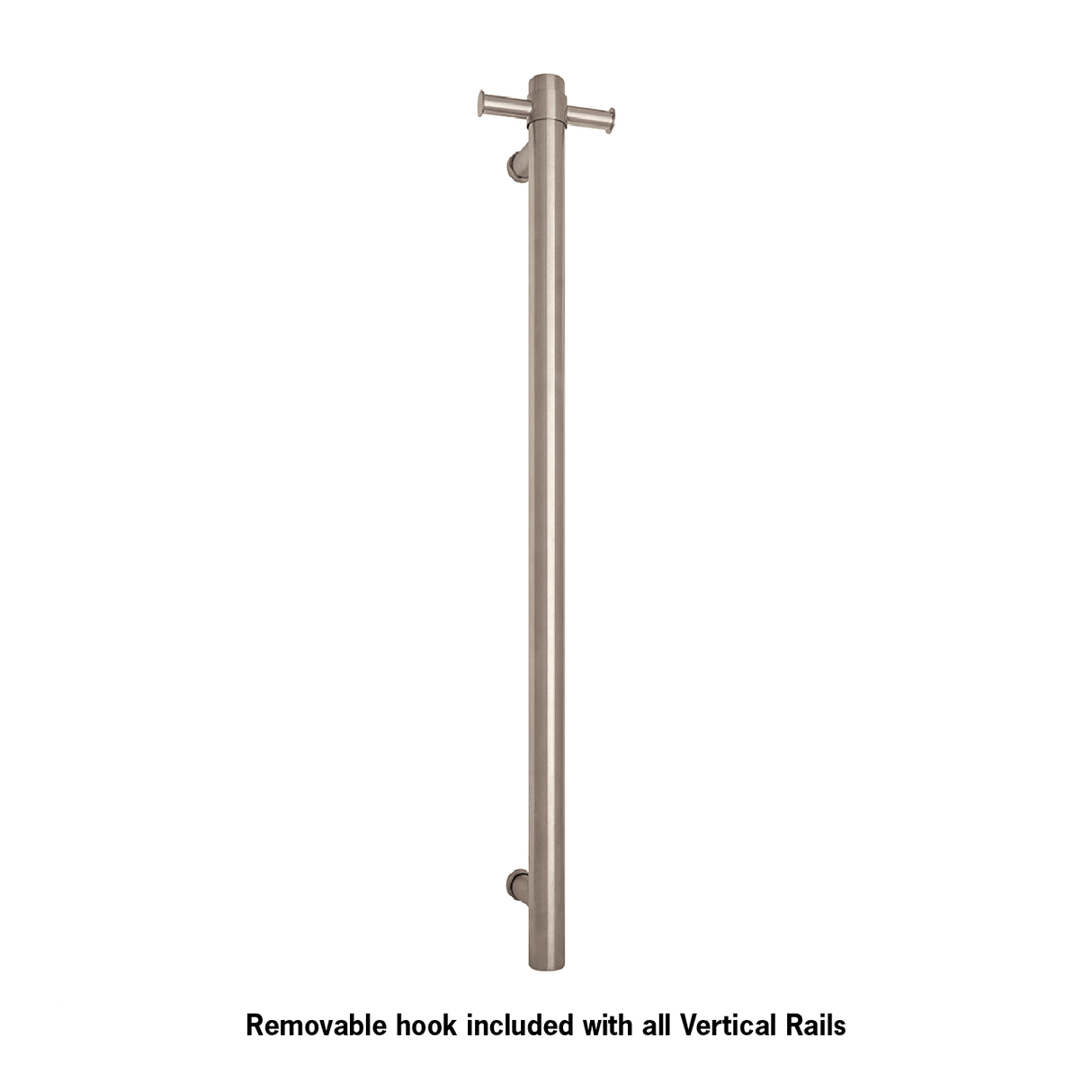 Thermorail Straight/Round Non-Heated Vertical Bar 900x142x100mm With Optional Hook - Brushed Stainless