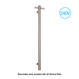 Thermorail Straight/Round 240Volt Vertical Bar 900x142x100mm 20Watt With Optional Hook - Brushed