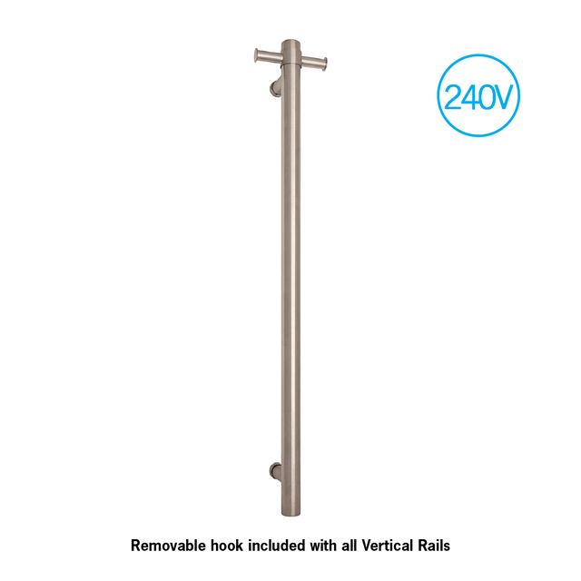 Thermorail Straight/Round 240Volt Vertical Bar 900x142x100mm 20Watt With Optional Hook - Brushed