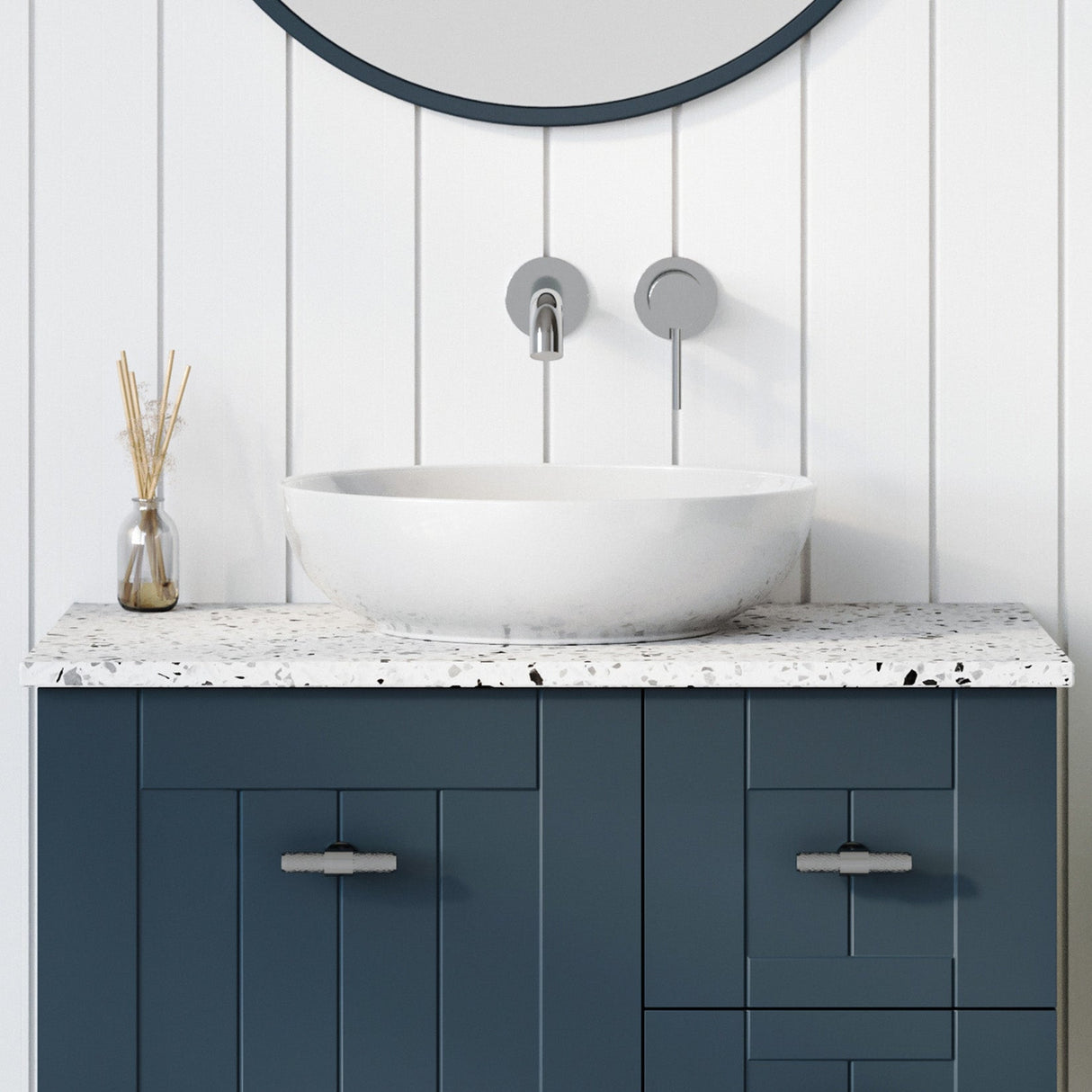 A lifestyle image of Timberline's Chase Basin 400mm White Gloss