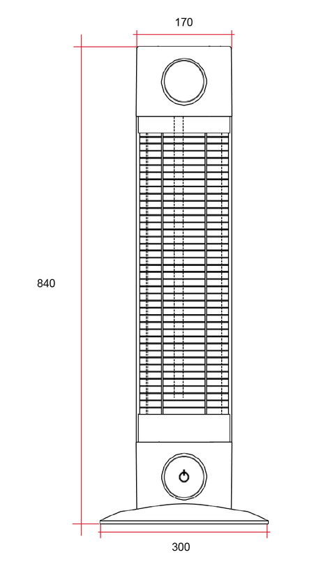 Cedar 1800W Free Standing Outdoor Heater with Remote 840x300x300mm