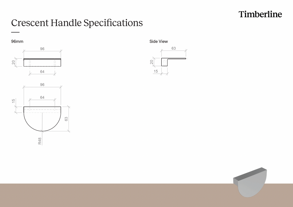 Crescent 96mm Brushed Nickel Handle