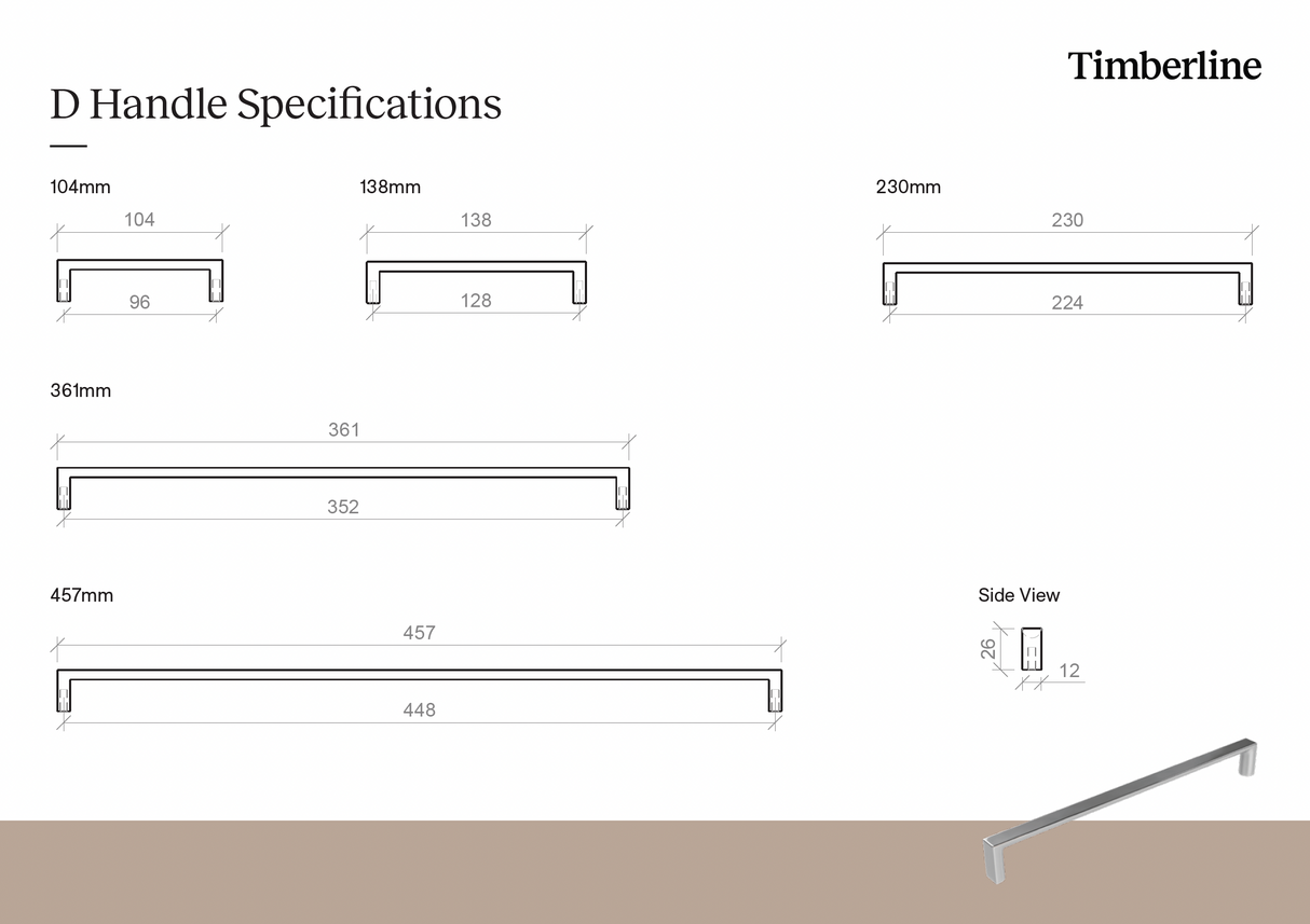 D 230mm Satin Gold Handle