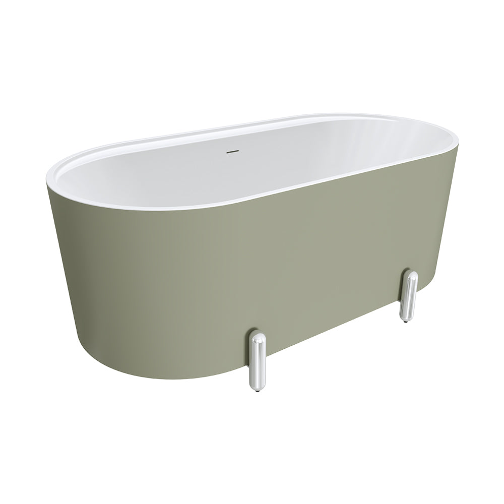 Aluca Freestanding Bath, 1500mm Matt Olive with Chrome Legs with overflow