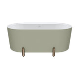 Aluca Freestanding Bath, 1500mm Matt Olive with Brushed Copper Legs with overflow