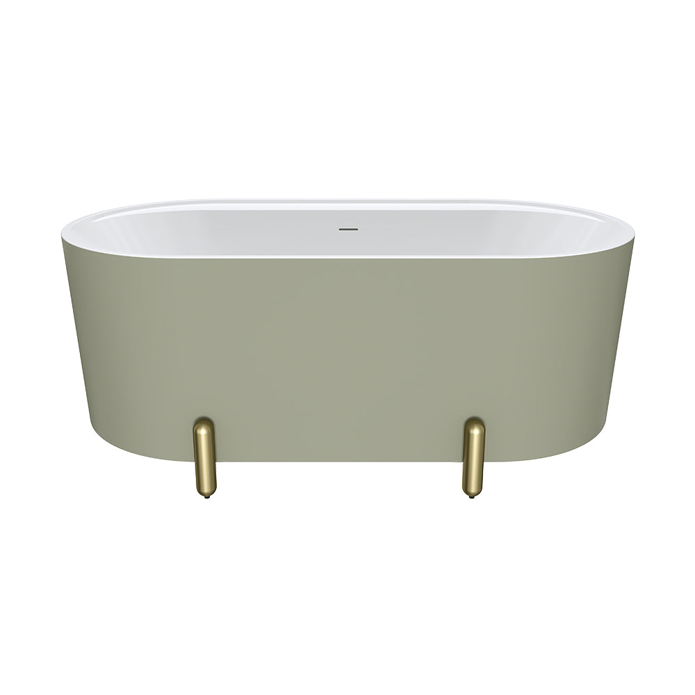 Aluca Freestanding Bath, 1500mm Matt Olive with Urban Brass Legs with overflow