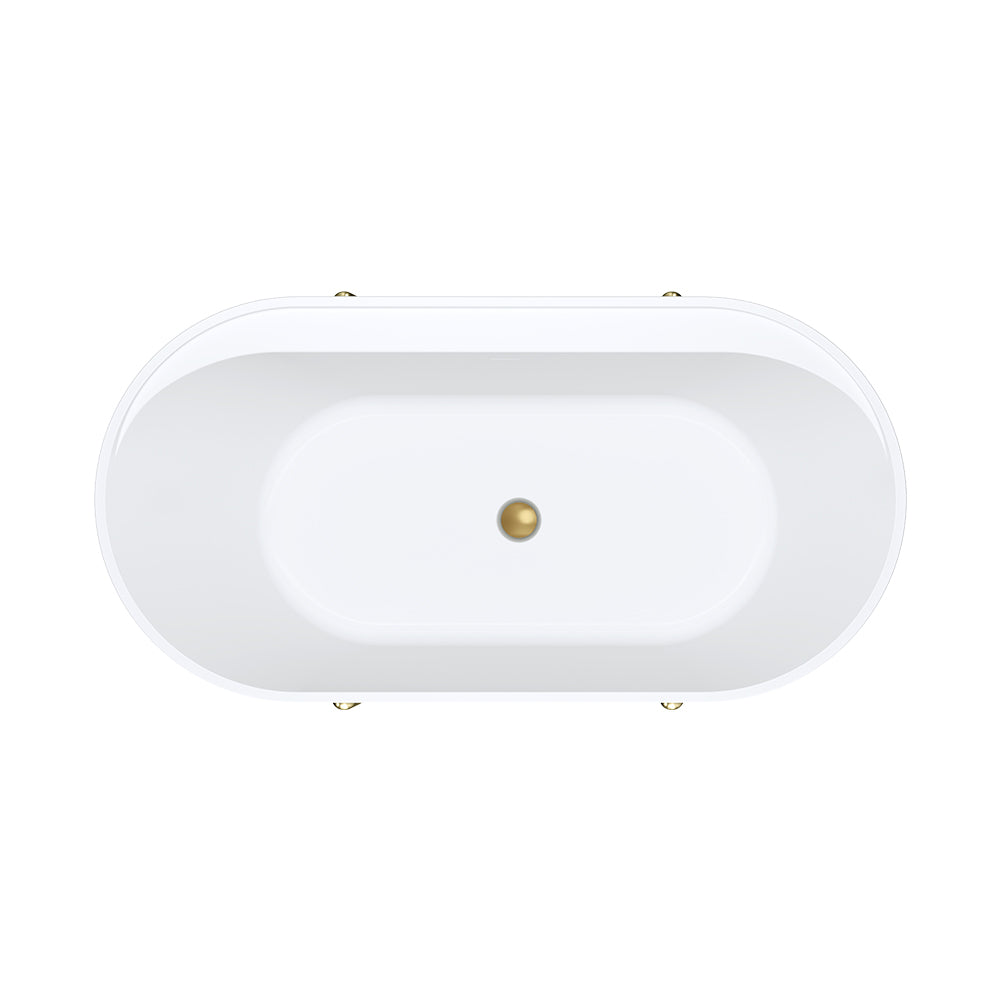 Aluca Freestanding Bath, 1500mm Matt Olive with Urban Brass Legs with overflow