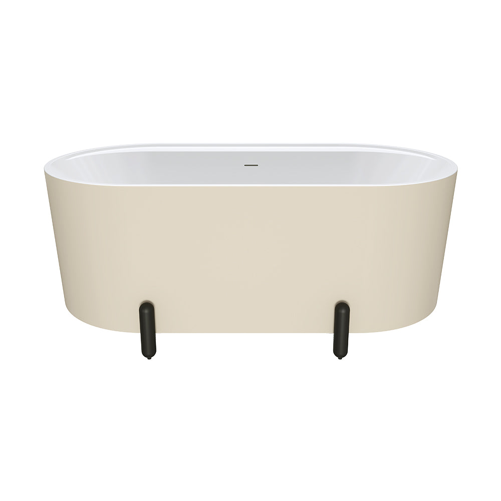 Aluca Freestanding Bath, 1500mm Matt Khaki with Matt Black Legs with overflow