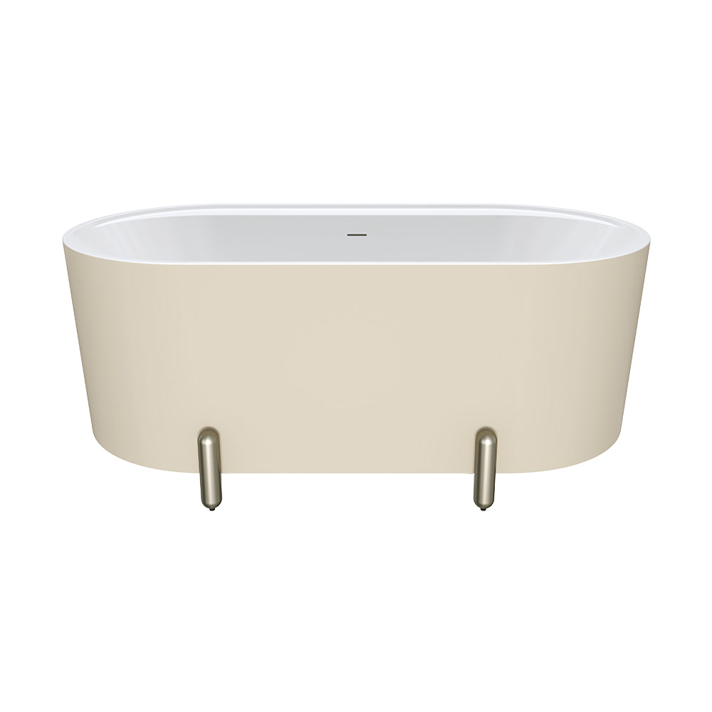 Aluca Freestanding Bath, 1500mm Matt Khaki with Brushed Nickel Legs with overflow