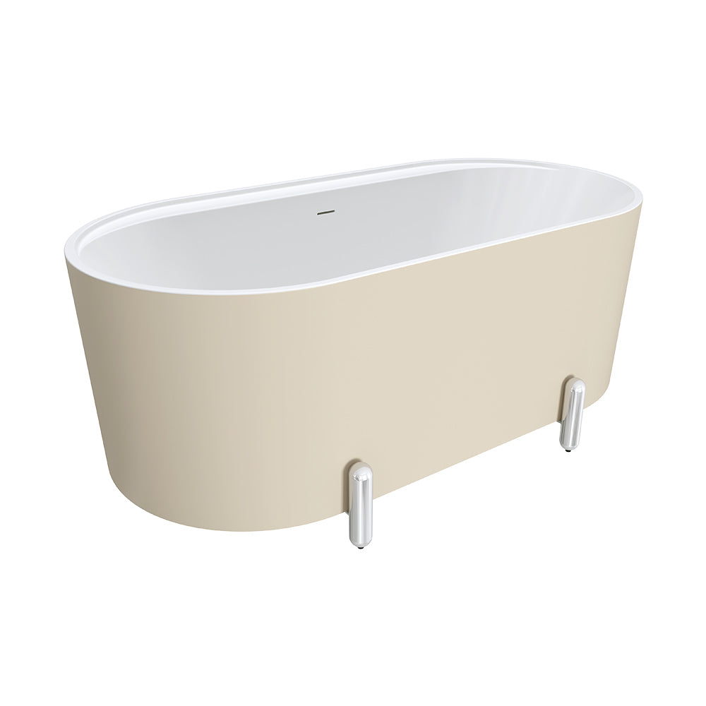 Aluca Freestanding Bath, 1500mm Matt Khaki with Chrome Legs with overflow