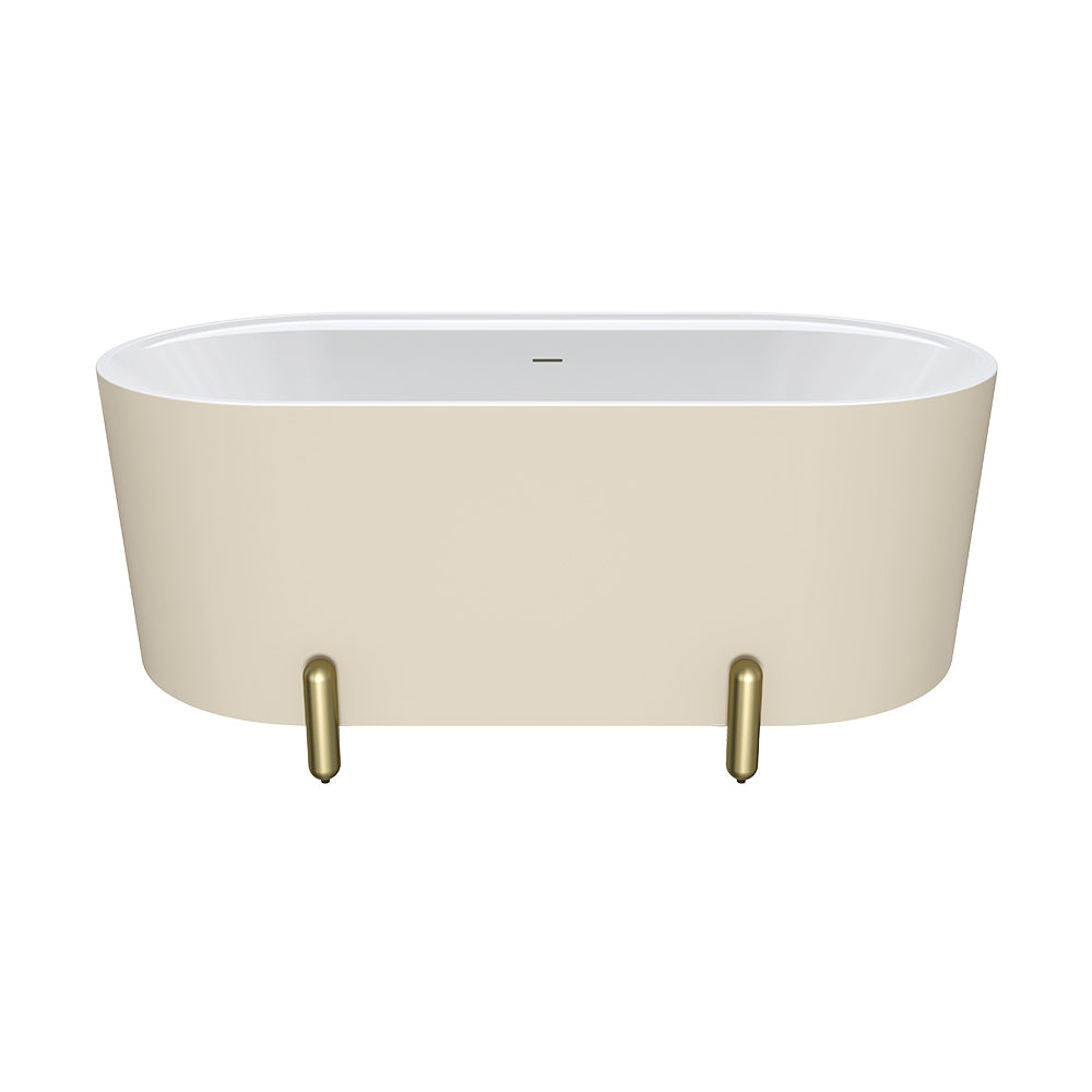 Aluca Freestanding Bath, 1500mm Matt Khaki with Urban Brass Legs with overflow