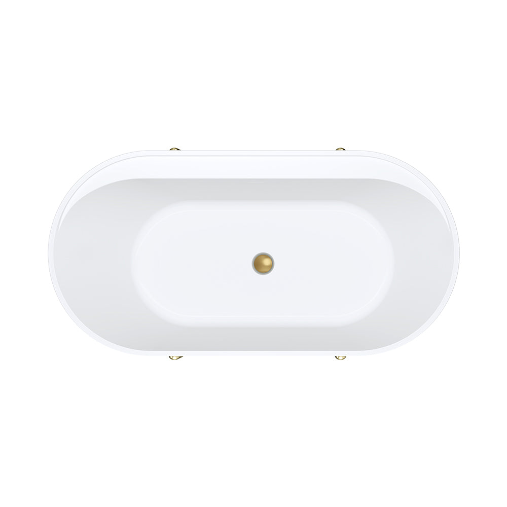 Aluca Freestanding Bath, 1500mm Matt Khaki with Urban Brass Legs with overflow
