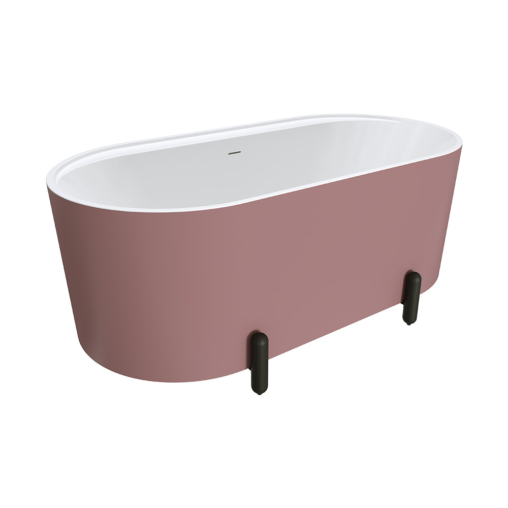 Aluca Freestanding Bath, 1500mm Matt Rouge with Matt Black Legs with overflow