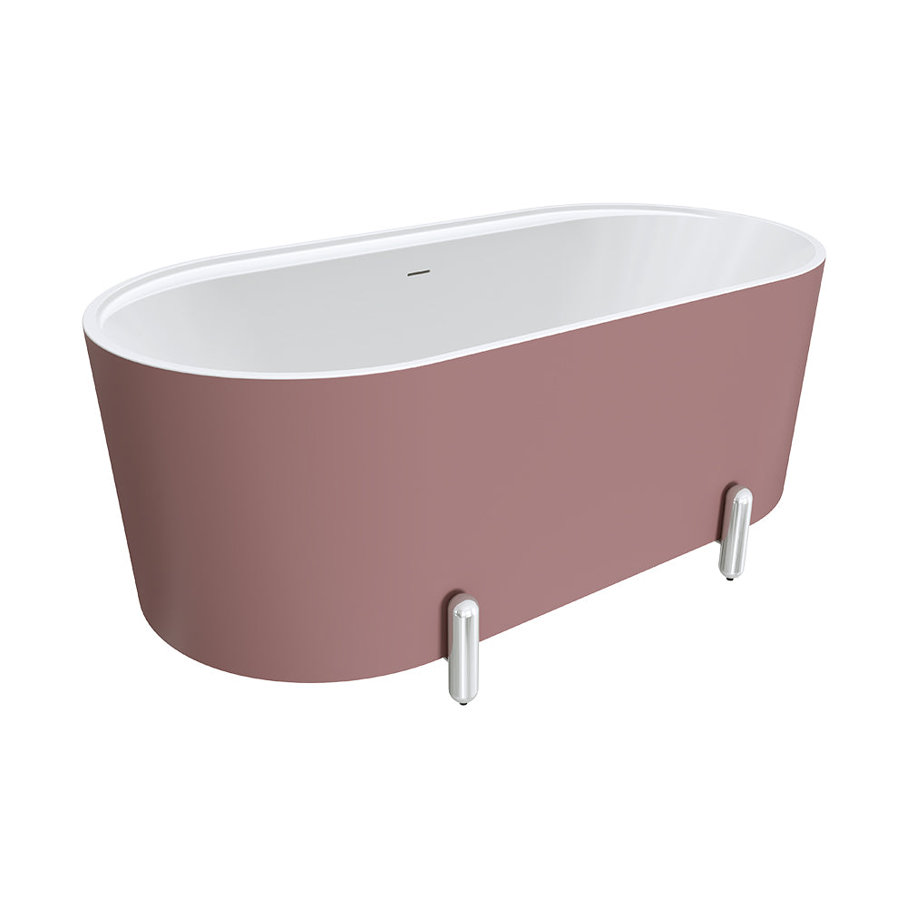 Aluca Freestanding Bath, 1500mm Matt Rouge with Chrome Legs with overflow