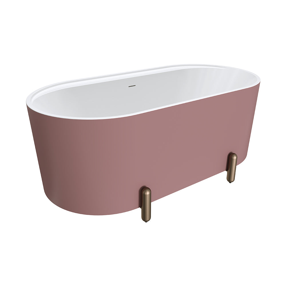 Aluca Freestanding Bath, 1500mm Matt Rouge with Brushed Copper Legs with overflow