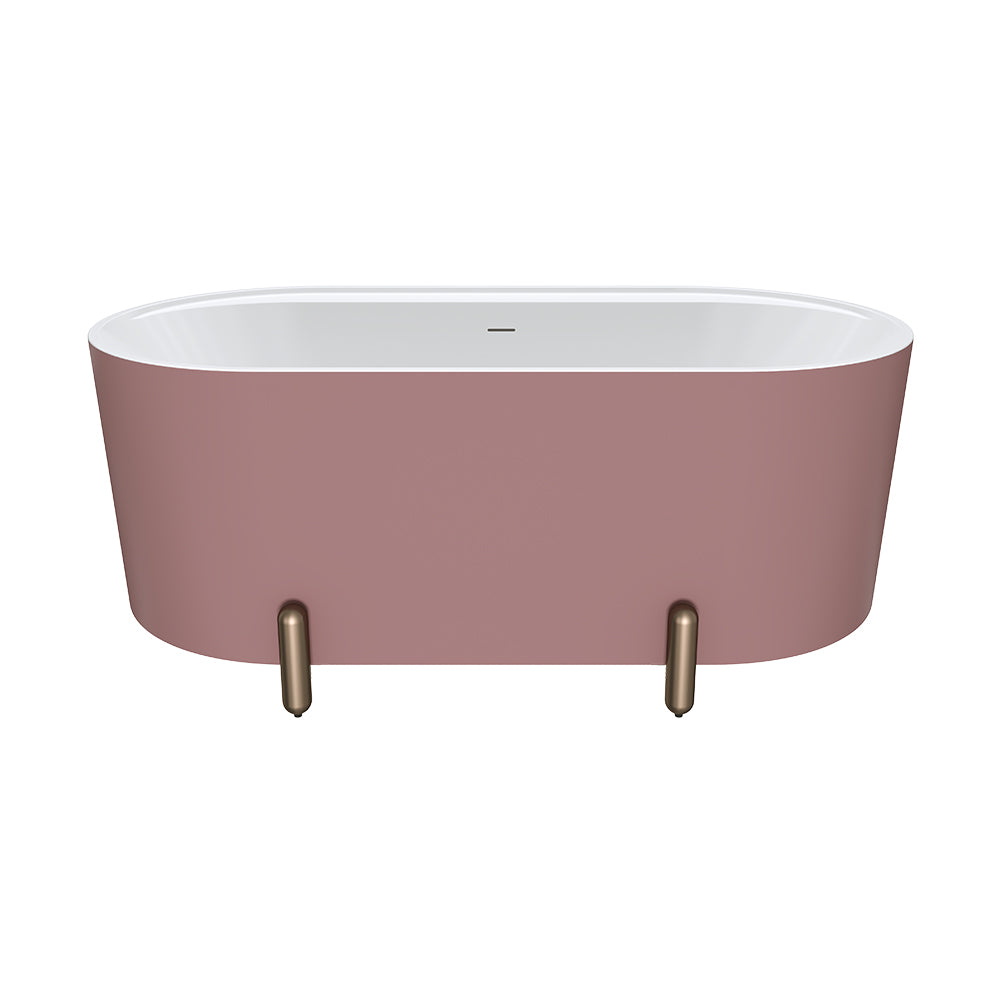 Aluca Freestanding Bath, 1500mm Matt Rouge with Brushed Copper Legs with overflow