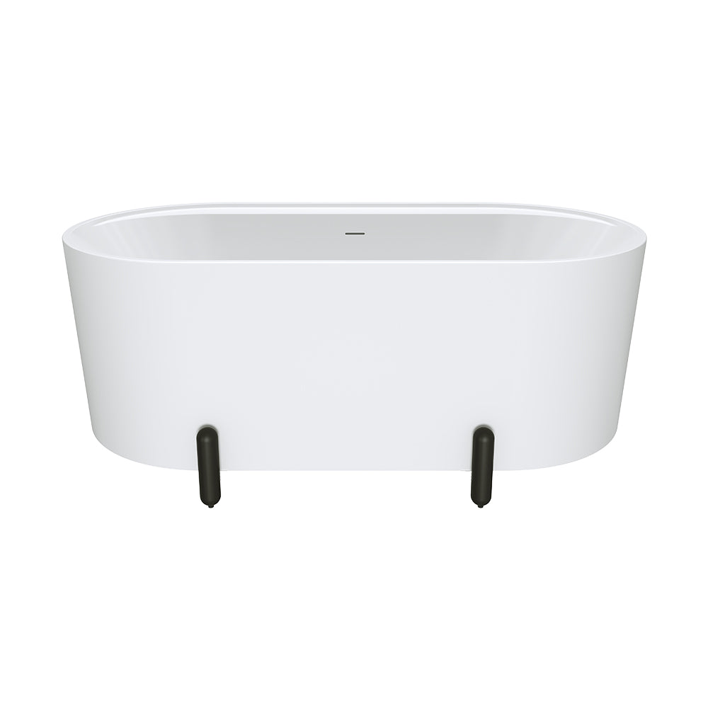 Aluca Freestanding Bath, 1500mm Matt White with Matt Black Legs with overflow