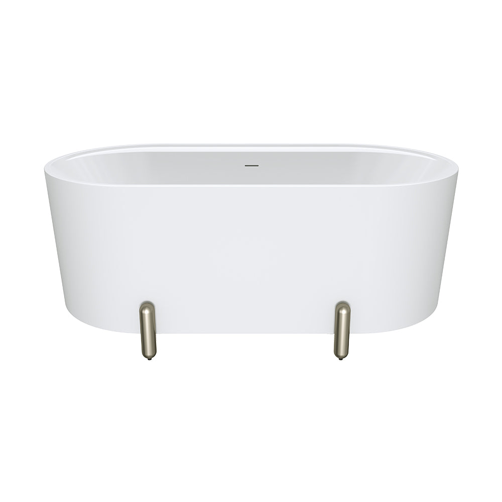 Aluca Freestanding Bath, 1500mm Matt White with Brushed Nickel Legs with overflow