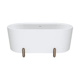 Aluca Freestanding Bath, 1500mm Matt White with Brushed Copper Legs with overflow