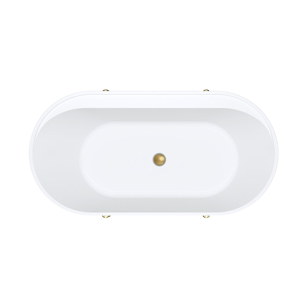 Aluca Freestanding Bath, 1500mm Matt White with Urban Brass Legs with overflow