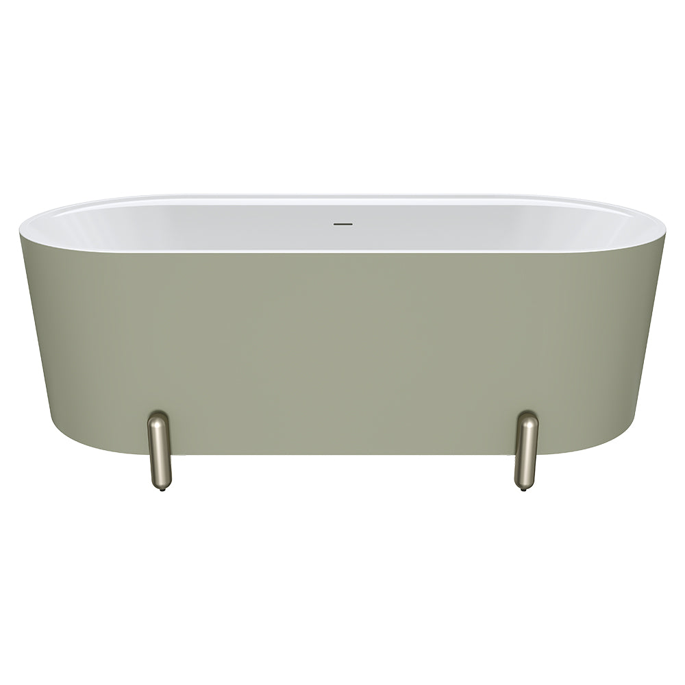 Aluca Freestanding Bath, 1700mm Matt Olive with Brushed Nickel Legs with overflow