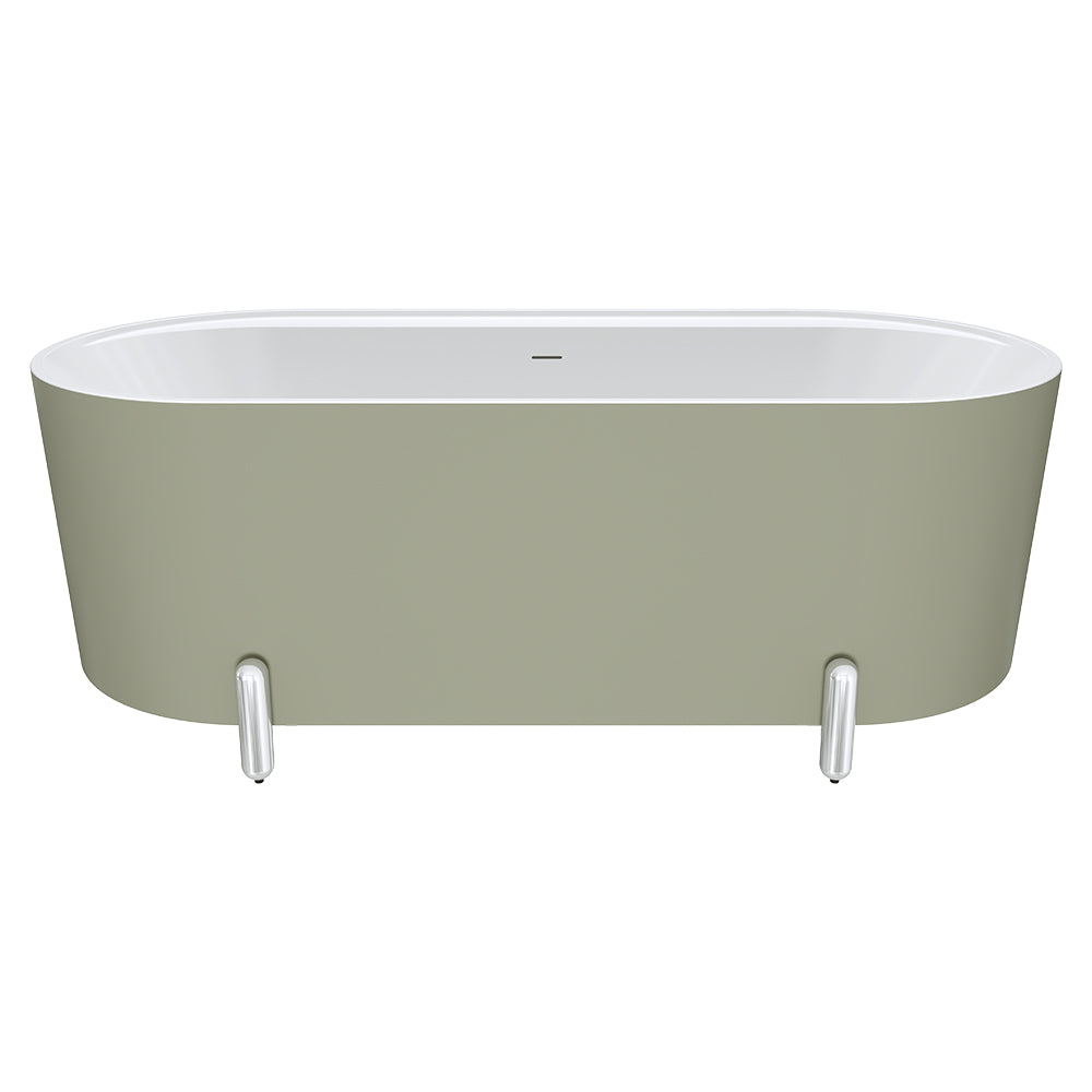Aluca Freestanding Bath, 1700mm Matt Olive with Chrome Legs with overflow