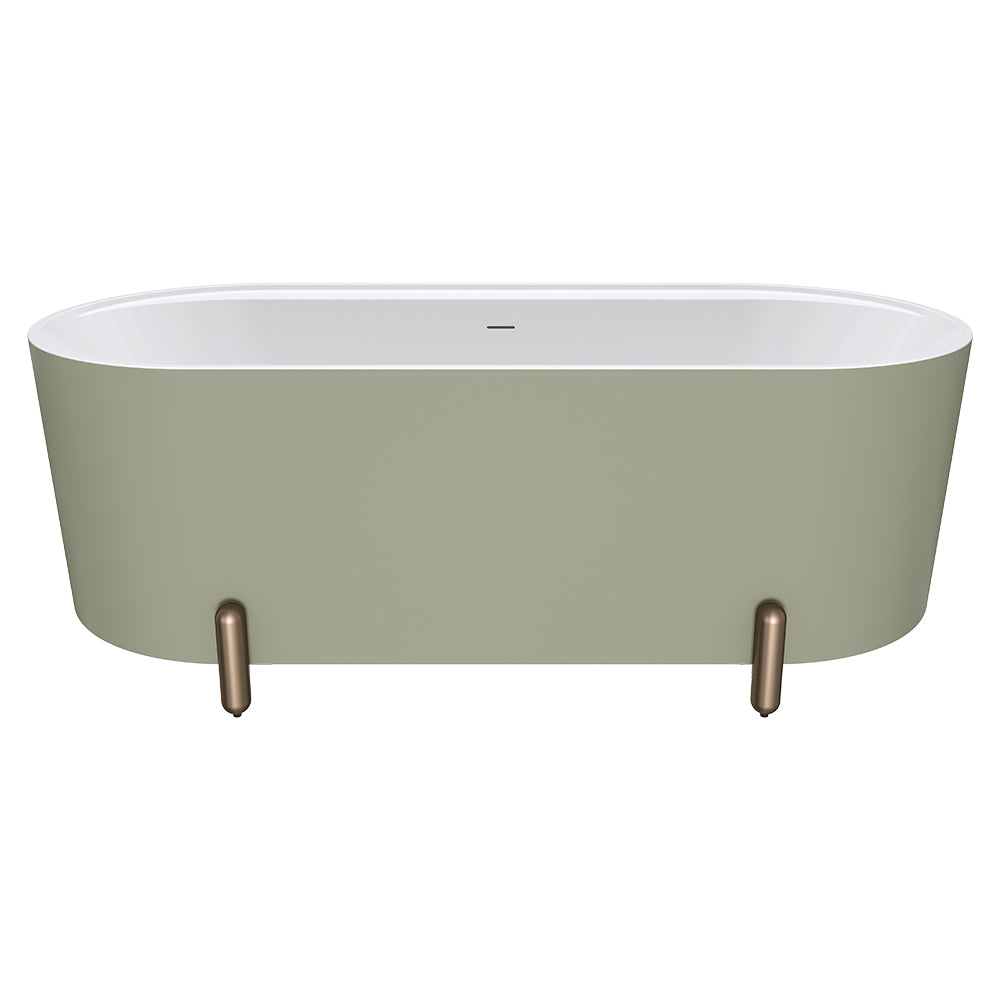 Aluca Freestanding Bath, 1700mm Matt Olive with Brushed Copper Legs with overflow