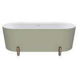 Aluca Freestanding Bath, 1700mm Matt Olive with Brushed Copper Legs with overflow