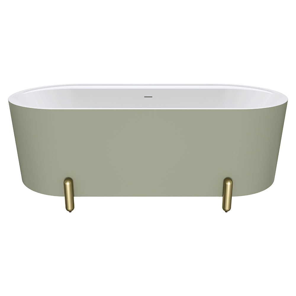 Aluca Freestanding Bath, 1700mm Matt Olive with Urban Brass Legs with overflow