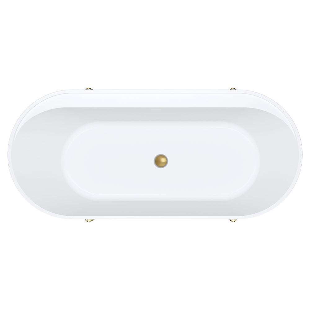 Aluca Freestanding Bath, 1700mm Matt Olive with Urban Brass Legs with overflow
