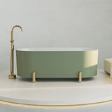 Aluca Freestanding Bath, 1700mm Matt Olive with Urban Brass Legs with overflow