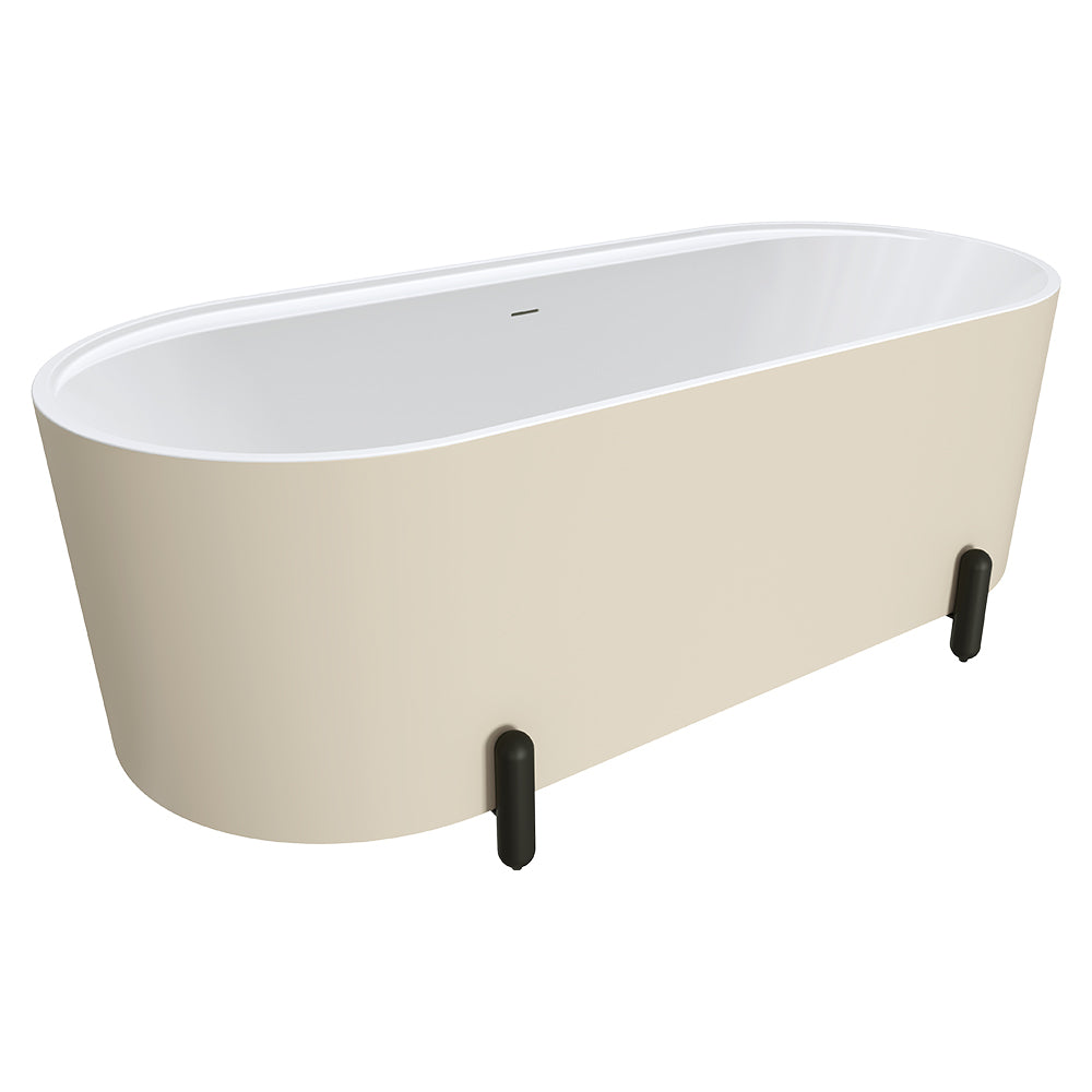 Aluca Freestanding Bath, 1700mm Matt Khaki with Matt Black Legs with overflow