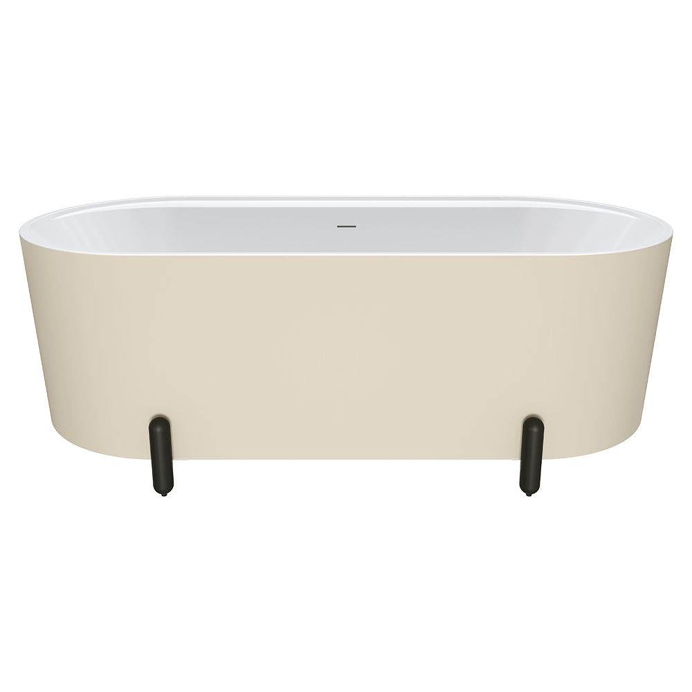 Aluca Freestanding Bath, 1700mm Matt Khaki with Matt Black Legs with overflow