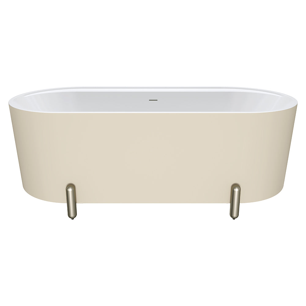Aluca Freestanding Bath, 1700mm Matt Khaki with Brushed Nickel Legs with overflow