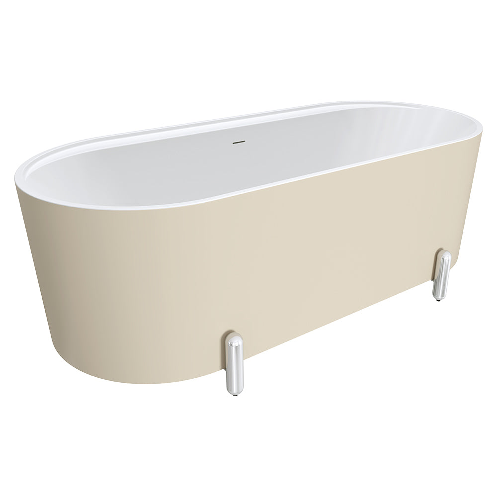 Aluca Freestanding Bath, 1700mm Matt Khaki with Chrome Legs with overflow