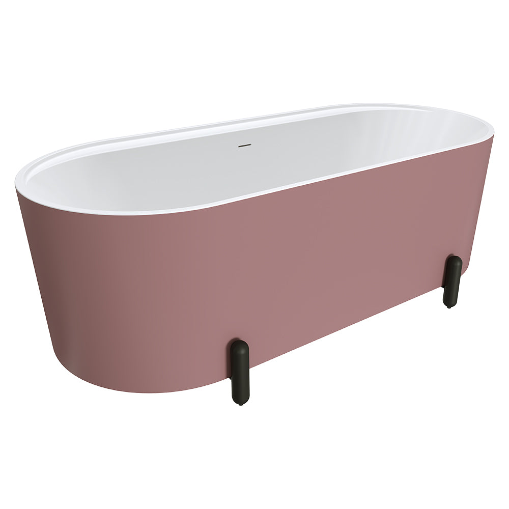 Aluca Freestanding Bath, 1700mm Matt Rouge with Matt Black Legs with overflow