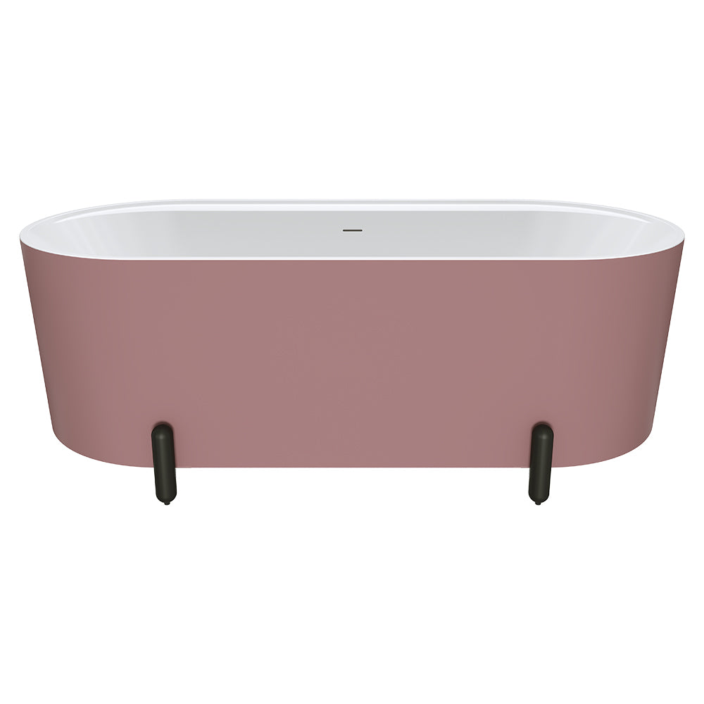 Aluca Freestanding Bath, 1700mm Matt Rouge with Matt Black Legs with overflow