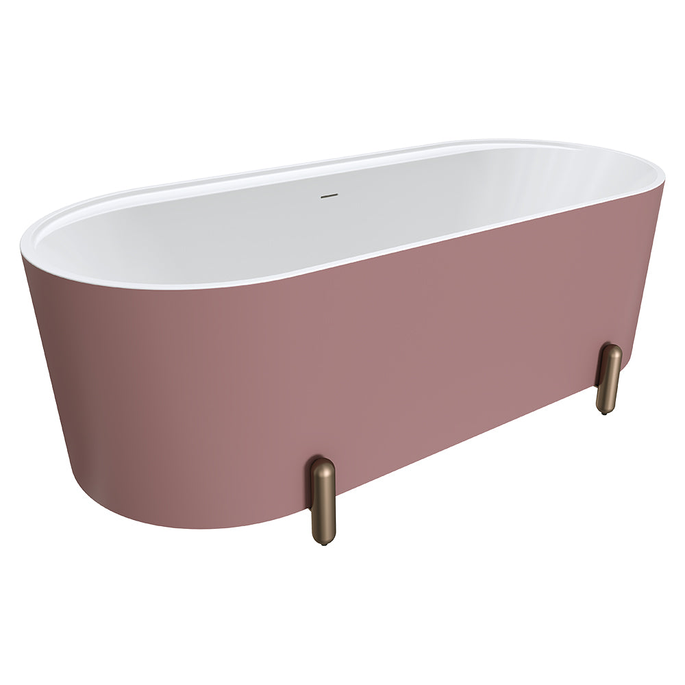 Aluca Freestanding Bath, 1700mm Matt Rouge with Brushed Copper Legs with overflow