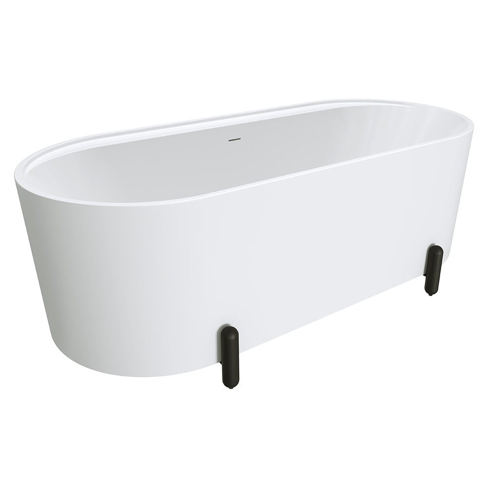 Aluca Freestanding Bath, 1700mm Matt White with Matt Black Legs with overflow