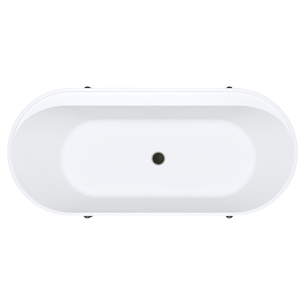 Aluca Freestanding Bath, 1700mm Matt White with Matt Black Legs with overflow