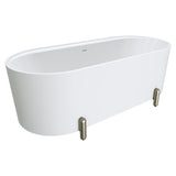 Aluca Freestanding Bath, 1700mm Matt White with Brushed Nickel Legs with overflow