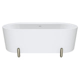 Aluca Freestanding Bath, 1700mm Matt White with Brushed Nickel Legs with overflow