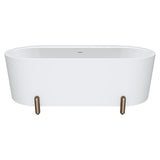 Aluca Freestanding Bath, 1700mm Matt White with Brushed Copper Legs with overflow
