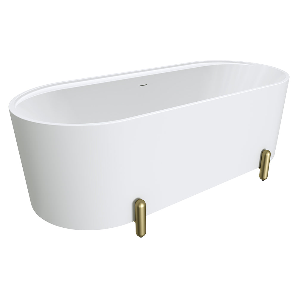 Aluca Freestanding Bath, 1700mm Matt White with Urban Brass Legs with overflow