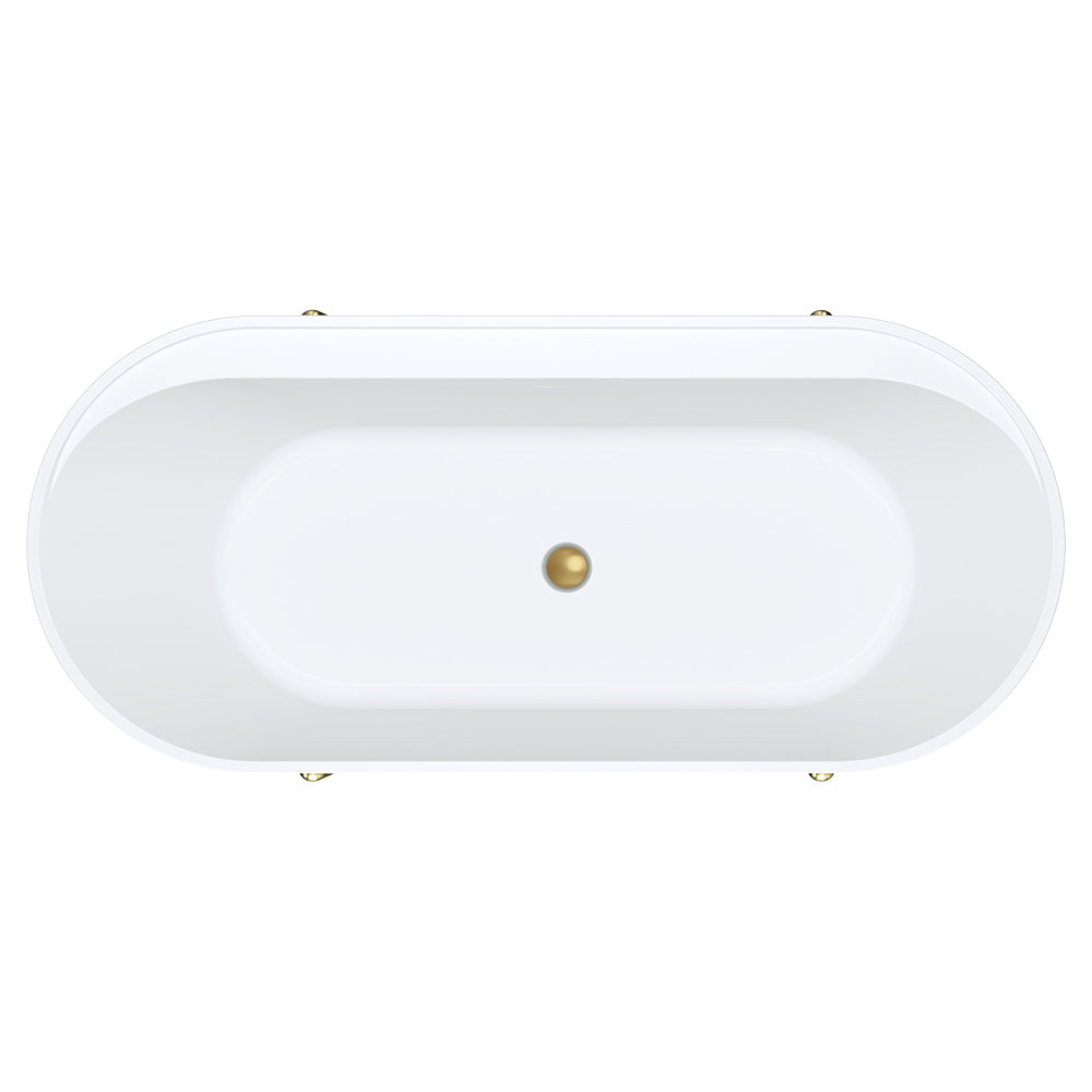 Aluca Freestanding Bath, 1700mm Matt White with Urban Brass Legs with overflow