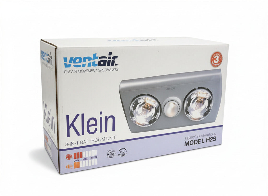 KLEIN 3 in 1 Bathroom Heat Exhaust - R63 60watt Incandescent Globe - Silver (Clearance)