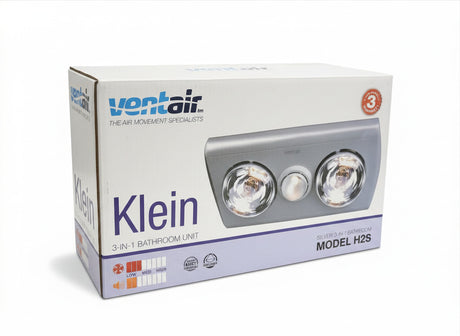 KLEIN 3 in 1 Bathroom Heat Exhaust - R63 60watt Incandescent Globe - Silver (Clearance)