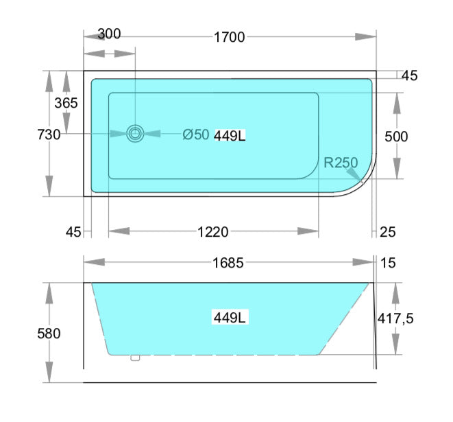 Casey Left Corner 1700 Bath Gloss White